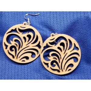 1 Pair Round Shaped Laser Cut Wooden Dangle Earrings Boho Style.
